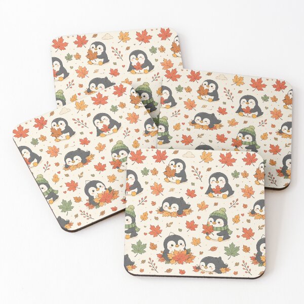 Item preview, Cute Penguin Maple Leaf Kawaii Pattern designed and sold by Soft Berry Studio.