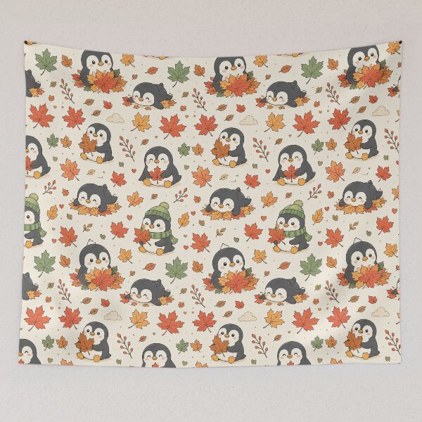 Item preview, Cute Penguin Maple Leaf Kawaii Pattern designed and sold by Soft Berry Studio.