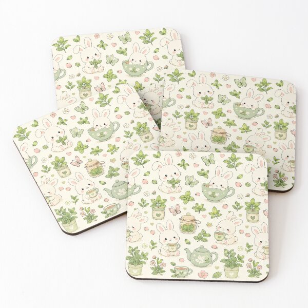 Item preview, Cute Bunny Mint Tea Garden Kawaii Pattern designed and sold by Soft Berry Studio.