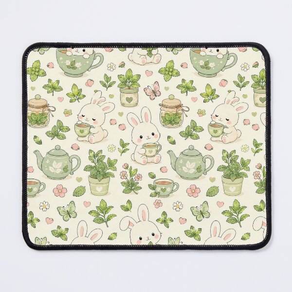 Item preview, Cute Bunny Mint Tea Garden Kawaii Pattern designed and sold by Soft Berry Studio.
