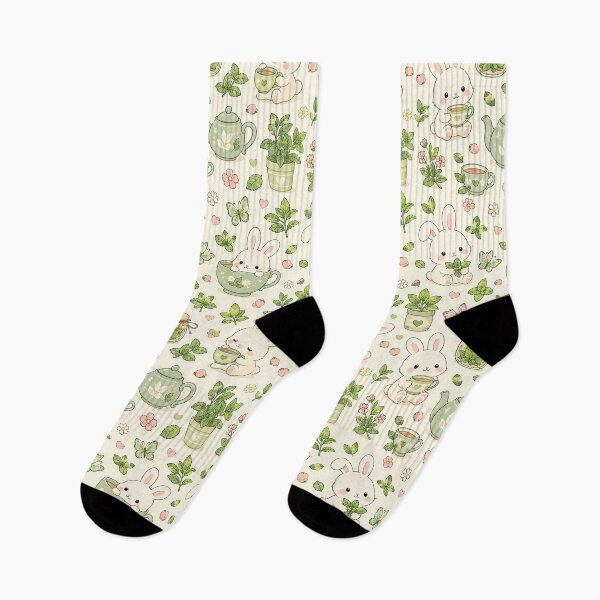 Item preview, Cute Bunny Mint Tea Garden Kawaii Pattern designed and sold by Soft Berry Studio.