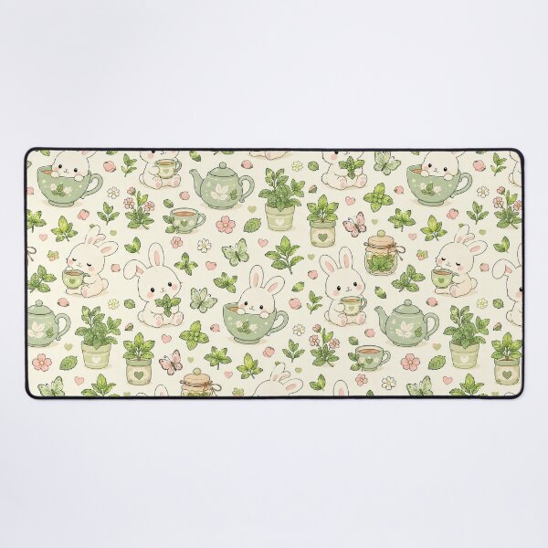 Item preview, Cute Bunny Mint Tea Garden Kawaii Pattern designed and sold by Soft Berry Studio.