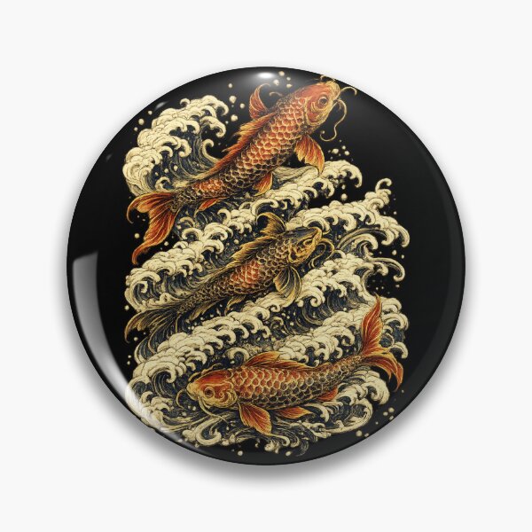 Item preview, Golden Koi Trio | Japanese Koi Fish | Traditional Waves | Zen Oriental Art designed and sold by MrDev.