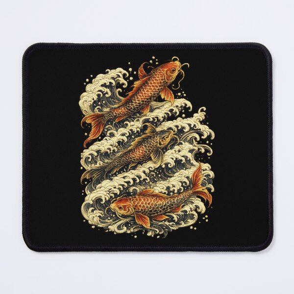Item preview, Golden Koi Trio | Japanese Koi Fish | Traditional Waves | Zen Oriental Art designed and sold by MrDev.