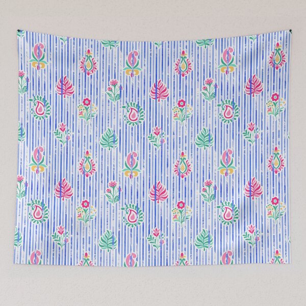 Item preview, Candy Stripe Garden - Blue Cherry Jade designed and sold by Fabricatemyart.