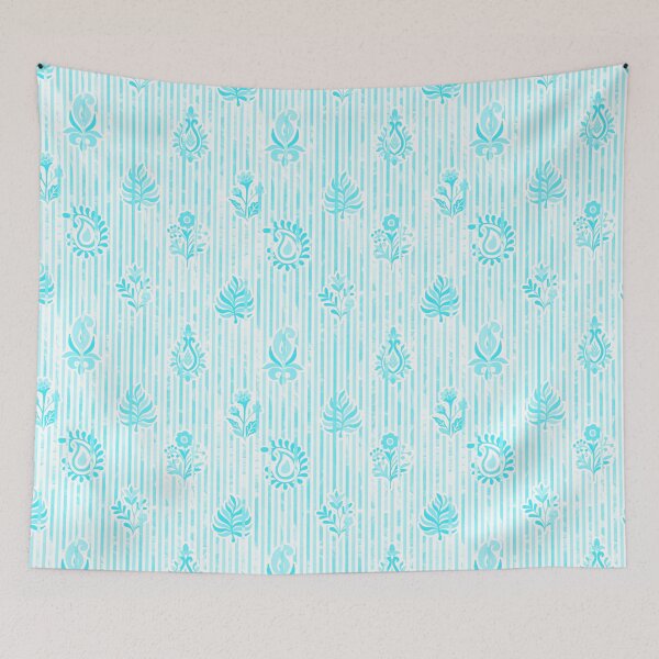 Item preview, Candy Stripe Garden - Bright Mono  Sky Aqua designed and sold by Fabricatemyart.