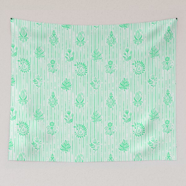 Item preview, Candy Stripe Garden - Bright Mono Mint Green designed and sold by Fabricatemyart.