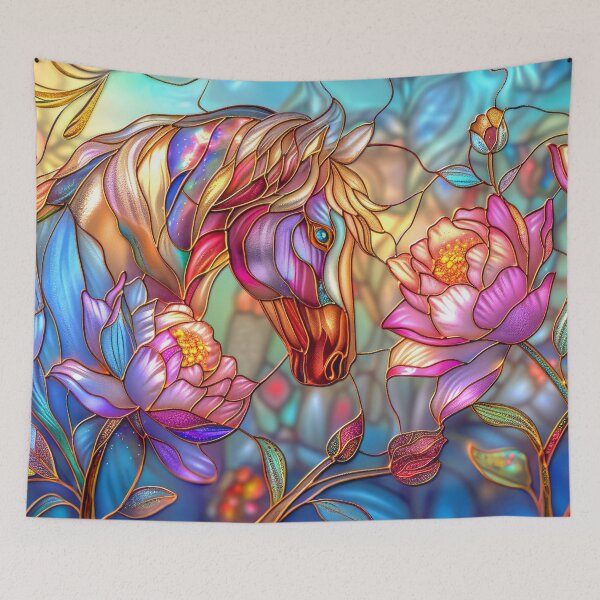 Item preview, Horse and Flowers Stained Glass Art designed and sold by MargaretWiktor.