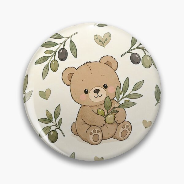 Item preview, Cute Teddy Bear Olive Branch Kawaii Pattern designed and sold by Soft Berry Studio.