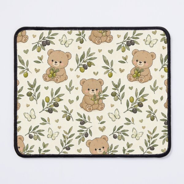 Item preview, Cute Teddy Bear Olive Branch Kawaii Pattern designed and sold by Soft Berry Studio.