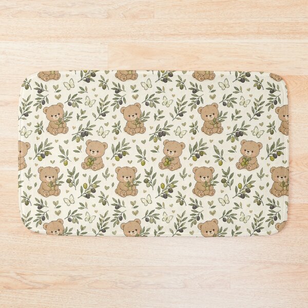 Item preview, Cute Teddy Bear Olive Branch Kawaii Pattern designed and sold by Soft Berry Studio.