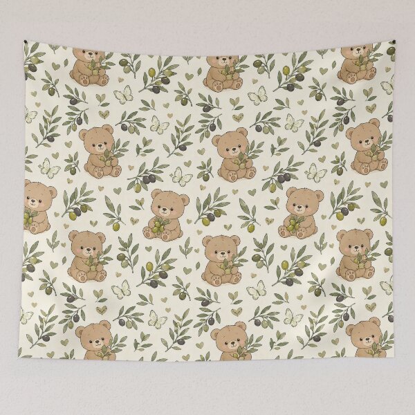 Item preview, Cute Teddy Bear Olive Branch Kawaii Pattern designed and sold by Soft Berry Studio.
