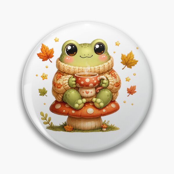 Item preview, Cozy Autumn Frog with Tea on a Mushroom designed and sold by cat-and-pigeon.