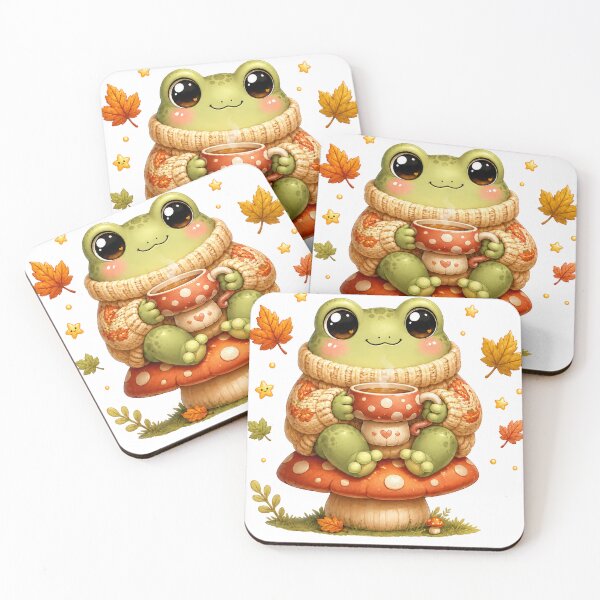 Item preview, Cozy Autumn Frog with Tea on a Mushroom designed and sold by cat-and-pigeon.