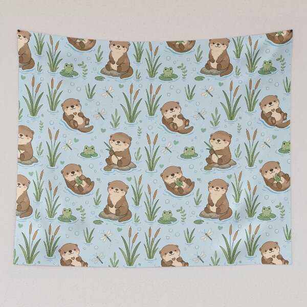 Item preview, Cute Otter Water Reed Kawaii Pattern designed and sold by Soft Berry Studio.
