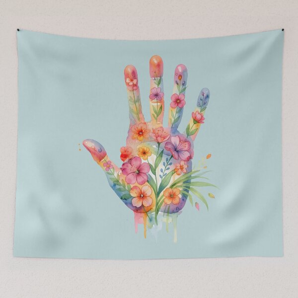 Item preview, Watercolor Handprint with Blooming Botanical Flowers designed and sold by EmeraldeaArt.
