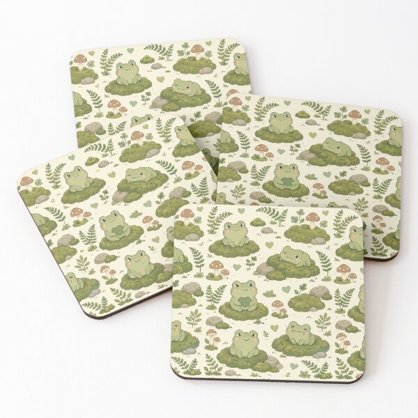 Item preview, Cute Frog Moss Garden Kawaii Pattern designed and sold by Soft Berry Studio.