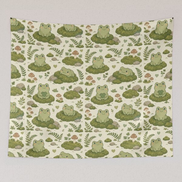 Item preview, Cute Frog Moss Garden Kawaii Pattern designed and sold by Soft Berry Studio.