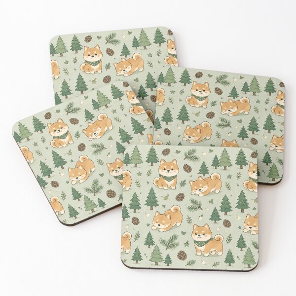 Item preview, Cute Shiba Inu Pine Forest Kawaii Pattern designed and sold by Soft Berry Studio.