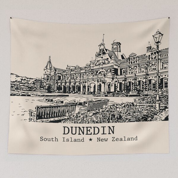 Artikelvorschau, Dunedin, Neuseeland – Vintage-Tusche-Stadtansicht entworfen und verkauft von Lakeric.