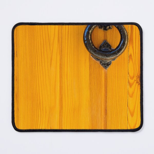 Item preview, Vintage Black Iron Door Knocker on Warm Orange Wooden Door With Rustic Texture designed and sold by Nmallia.