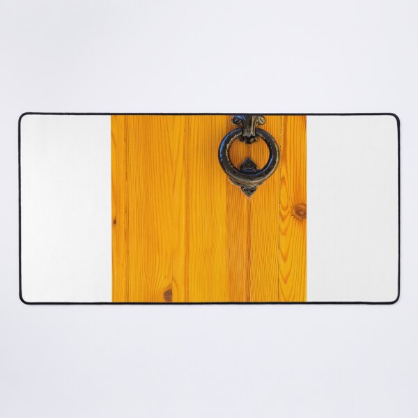 Item preview, Vintage Black Iron Door Knocker on Warm Orange Wooden Door With Rustic Texture designed and sold by Nmallia.