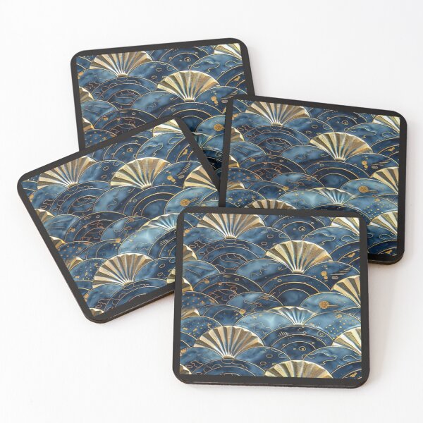 Item preview, Golden Blue Japanese Wave Pattern Artwork  designed and sold by NivyasArtistry.