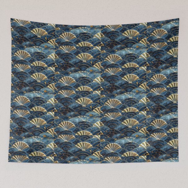 Item preview, Golden Blue Japanese Wave Pattern Artwork  designed and sold by NivyasArtistry.