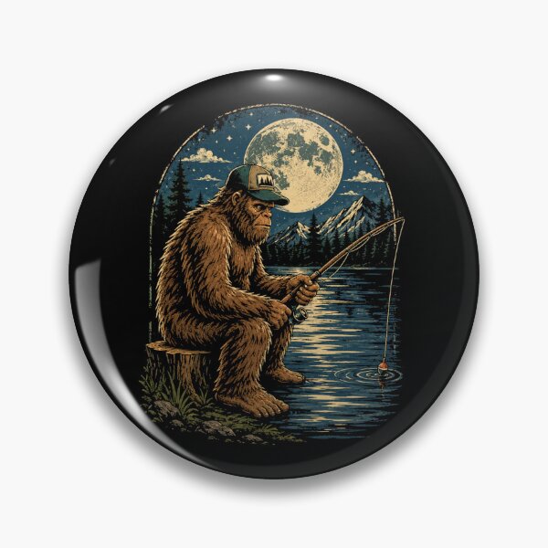 Item preview, Retro Bigfoot Fishing Under Moonlit Mountain Lake designed and sold by Moizento.
