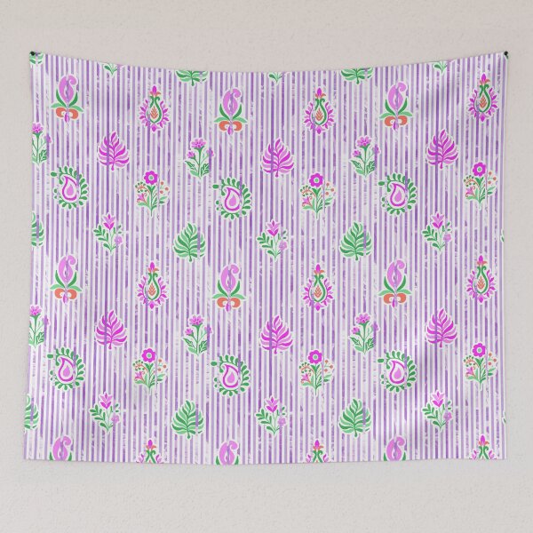 Item preview, Candy Stripe Garden - Lilac Pink Green designed and sold by Fabricatemyart.