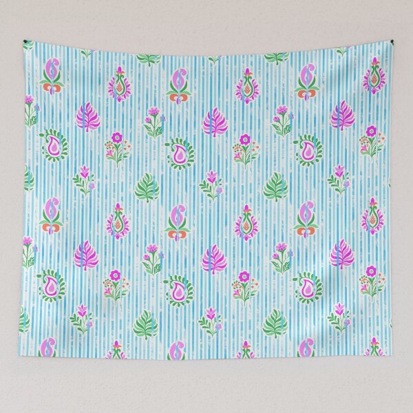 Item preview, Candy Stripe Garden - Seafoam Pink Green  designed and sold by Fabricatemyart.