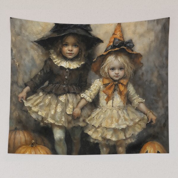 Item preview, Vintage Little Witches Halloween Pumpkin Kids Costume Art designed and sold by DarkHolyQueen.
