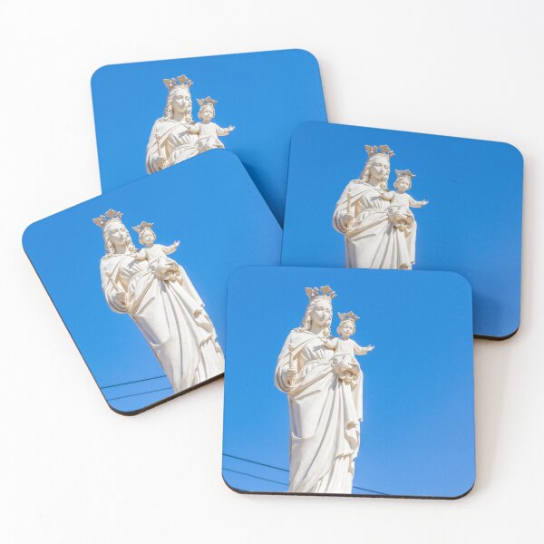 Item preview, Virgin Mary Statue With Child Jesus Wearing Crowns Against Clear Blue Sky designed and sold by Nmallia.