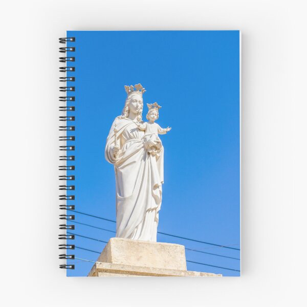 Item preview, Virgin Mary Statue With Child Jesus Wearing Crowns Against Clear Blue Sky designed and sold by Nmallia.