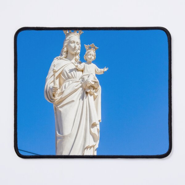 Item preview, Virgin Mary Statue With Child Jesus Wearing Crowns Against Clear Blue Sky designed and sold by Nmallia.