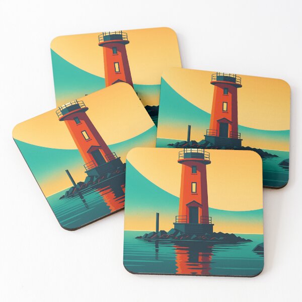 Item preview, Minimalist Red Lighthouse Sunset Art – Coastal Nautical Vector Print designed and sold by Funky Bear Illustrations.