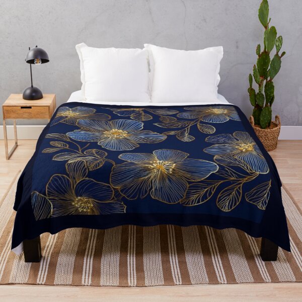 Item preview, Dark Blue Golden Flower Pattern Artwork  designed and sold by NivyasArtistry.