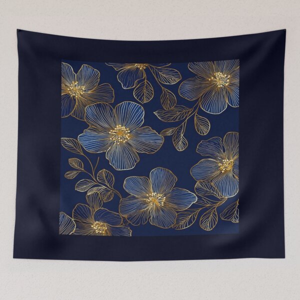Item preview, Dark Blue Golden Flower Pattern Artwork  designed and sold by NivyasArtistry.