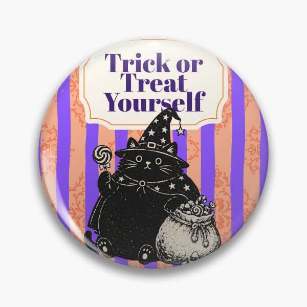 Aperçu de l'œuvre Motif de chat d'Halloween « Des bonbons ou un sort » | Chat sorcière mignon, art rétro d'Halloween créée et vendue par vitag.