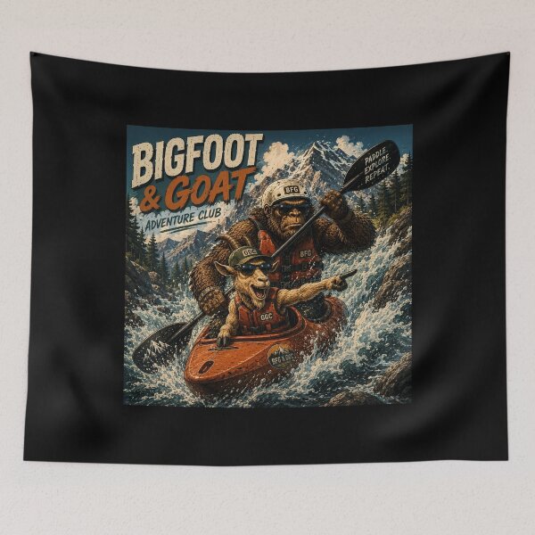 Item preview, Bigfoot and Goat Kayak Adventure Paddle Together Stay Wild designed and sold by NicheBloom.