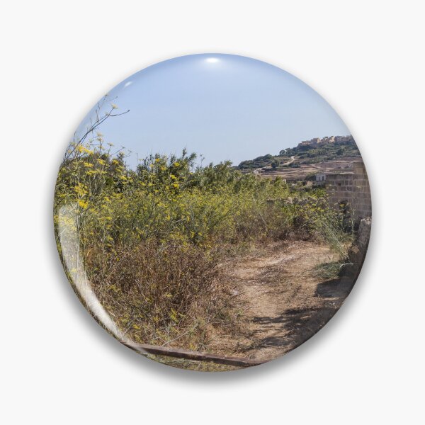 Item preview, Sunny Rural Path Through Mediterranean Countryside With Stone Wall, Yellow Wildflowers and Hilltop Village designed and sold by Nmallia.
