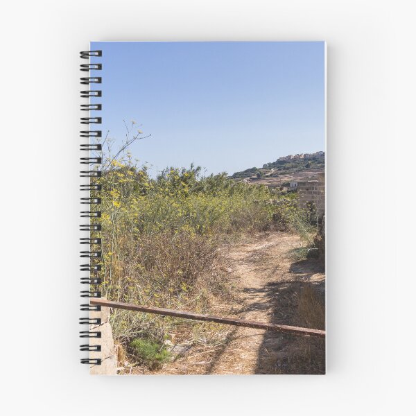 Item preview, Sunny Rural Path Through Mediterranean Countryside With Stone Wall, Yellow Wildflowers and Hilltop Village designed and sold by Nmallia.