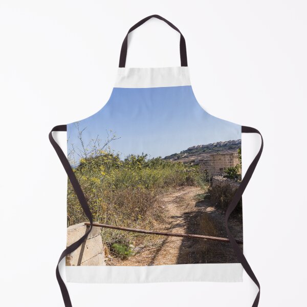 Item preview, Sunny Rural Path Through Mediterranean Countryside With Stone Wall, Yellow Wildflowers and Hilltop Village designed and sold by Nmallia.