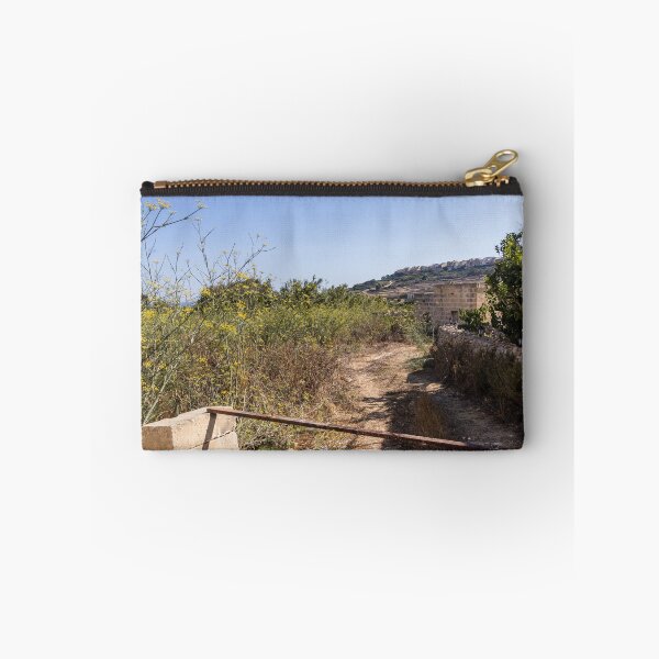Item preview, Sunny Rural Path Through Mediterranean Countryside With Stone Wall, Yellow Wildflowers and Hilltop Village designed and sold by Nmallia.