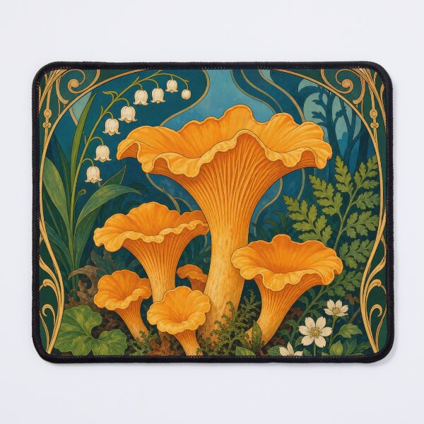 Item preview, Chanterelle Mushrooms Art Nouveau Fungi Forager designed and sold by AntiqueImages.