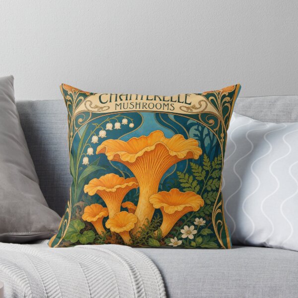 Item preview, Chanterelle Mushrooms Art Nouveau Fungi Forager designed and sold by AntiqueImages.