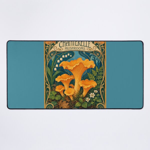 Item preview, Chanterelle Mushrooms Art Nouveau Fungi Forager designed and sold by AntiqueImages.