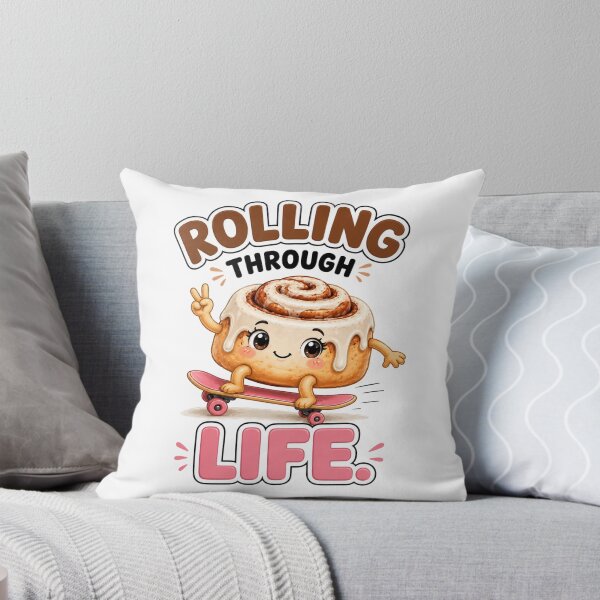 Item preview, Rolling Through Life Funny Cinnamon Roll Cute Bakery Pun Cartoon designed and sold by RoPrincess.