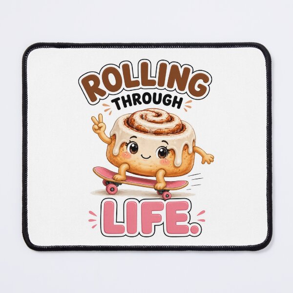 Item preview, Rolling Through Life Funny Cinnamon Roll Cute Bakery Pun Cartoon designed and sold by RoPrincess.