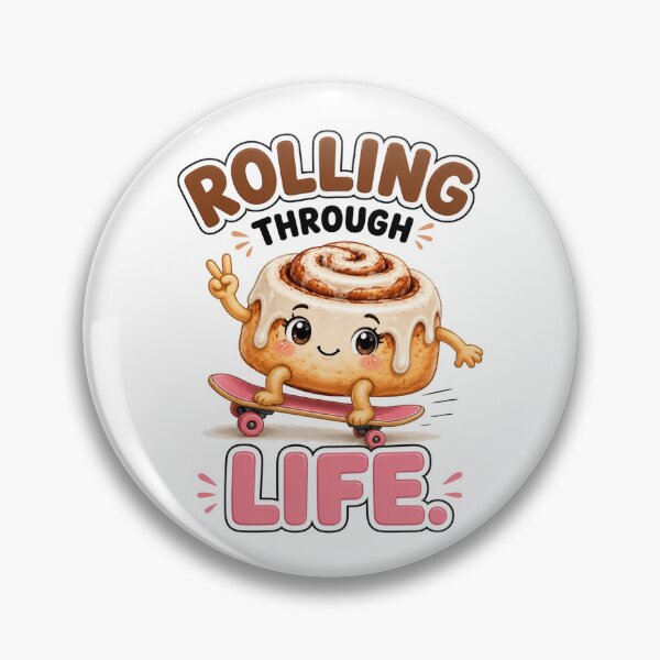 Item preview, Rolling Through Life Funny Cinnamon Roll Cute Bakery Pun Cartoon designed and sold by RoPrincess.